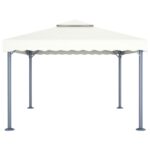 Tonnelle avec guirlande lumineuse à LED 4x3 m Crème Aluminium – Image 2