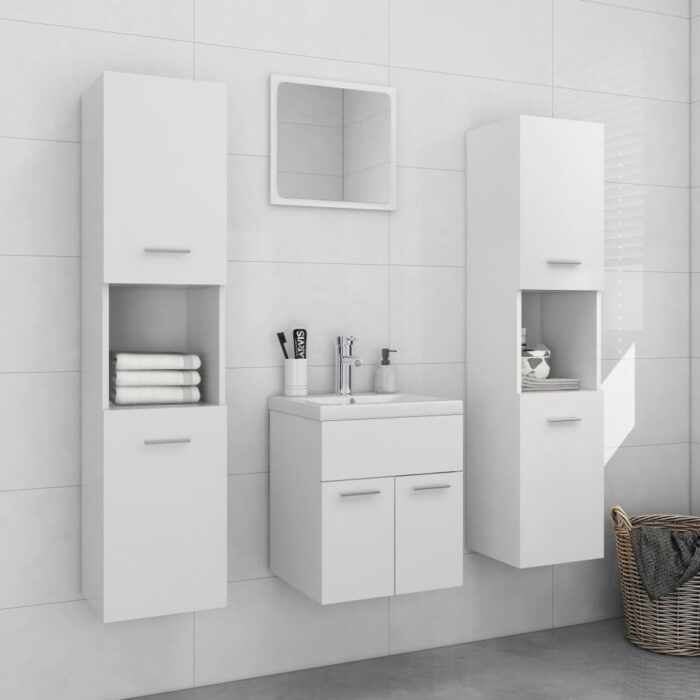 Ensemble de meubles de salle de bain Blanc Aggloméré – Image 1