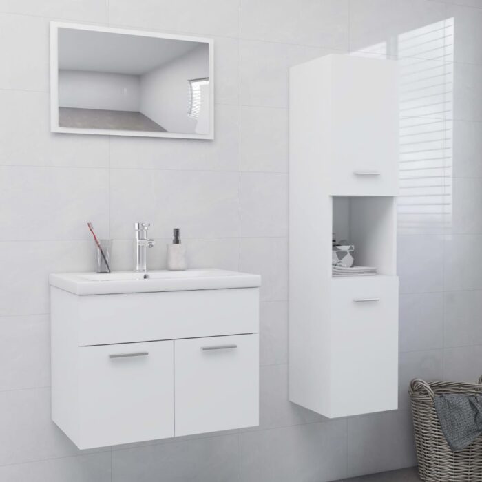 Ensemble de meubles de salle de bain Blanc Aggloméré – Image 1