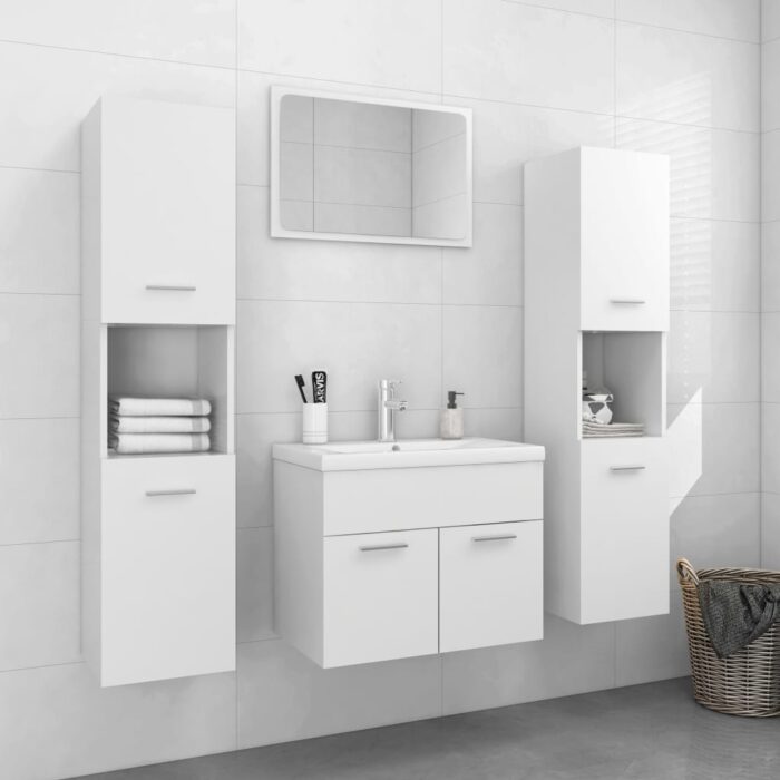 Ensemble de meubles de salle de bain Blanc Aggloméré – Image 1