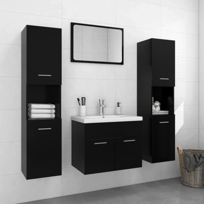 Ensemble de meubles de salle de bain Noir Aggloméré – Image 1