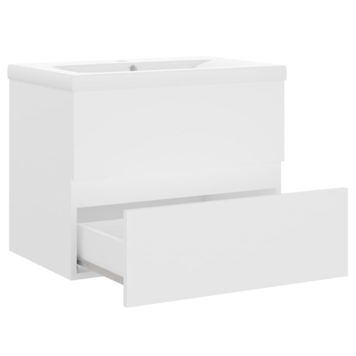 Armoire d'évier avec lavabo intégré Blanc Bois d'ingénierie – Image 2
