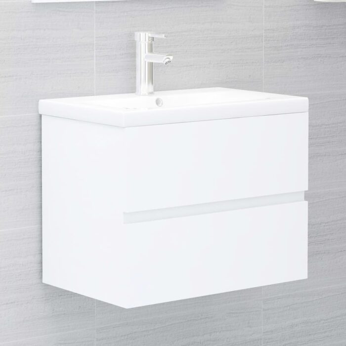 Armoire d'évier avec lavabo intégré Blanc Bois d'ingénierie – Image 1