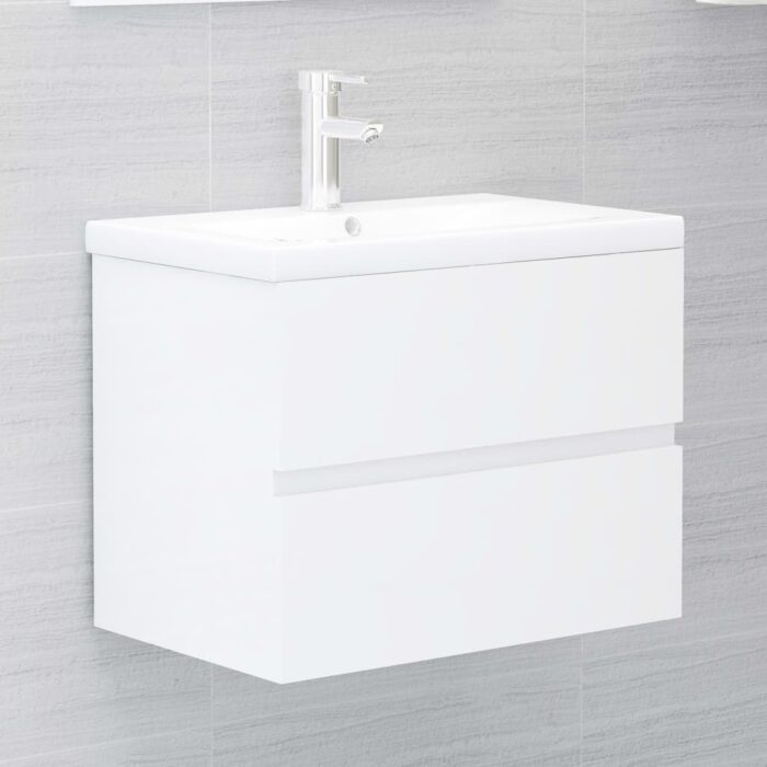 Ensemble de meubles de bain blanc brillant bois d'ingénierie – Image 2
