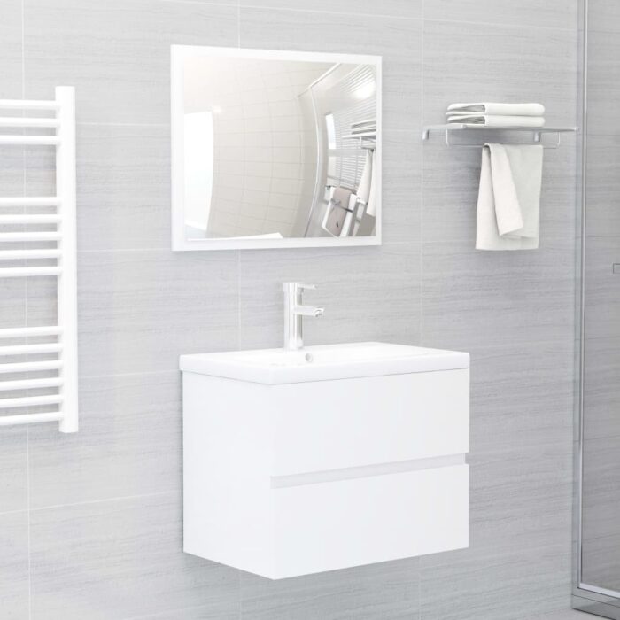 Ensemble de meubles de bain blanc brillant bois d'ingénierie – Image 1