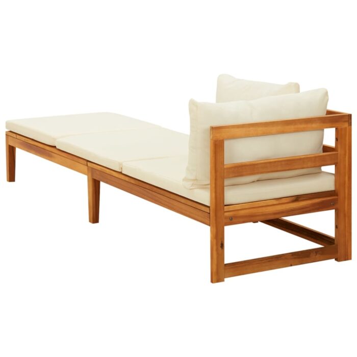 Chaise longue avec 1 accoudoir Blanc crème Bois d'acacia solide – Image 2