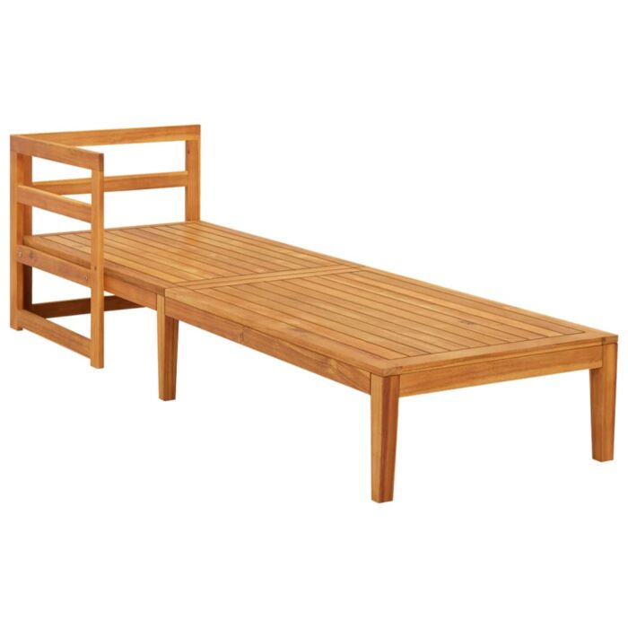 Chaise longue avec 1 accoudoir Blanc crème Bois d'acacia solide – Image 3