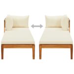 Chaise longue avec 1 accoudoir Blanc crème Bois d'acacia solide – Image 4