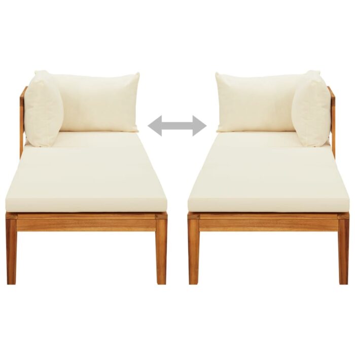 Chaise longue avec 1 accoudoir Blanc crème Bois d'acacia solide – Image 4