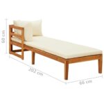 Chaise longue avec 1 accoudoir Blanc crème Bois d'acacia solide – Image 7