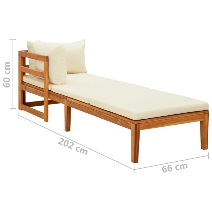 Chaise longue avec 1 accoudoir Blanc crème Bois d'acacia solide – Image 7