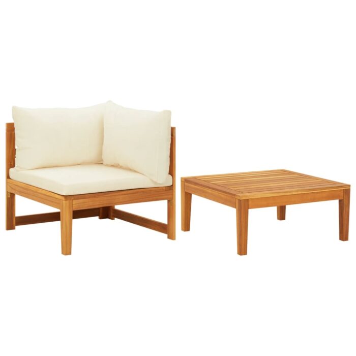 Salon de jardin 2 pcs avec coussins blanc crème Bois d'acacia – Image 1