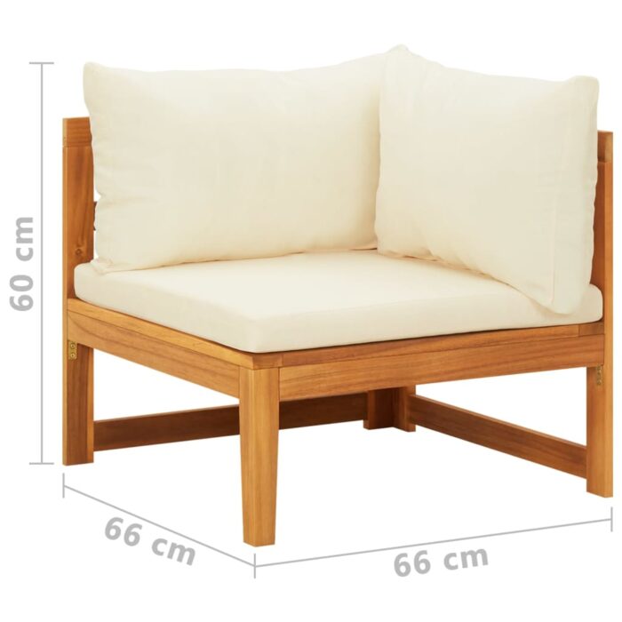 Salon de jardin 2 pcs avec coussins blanc crème Bois d'acacia – Image 10