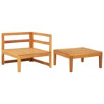 Salon de jardin 2 pcs avec coussins blanc crème Bois d'acacia – Image 2
