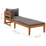 Chaise longue avec 1 accoudoir Gris foncé Bois d'acacia solide – Image 7