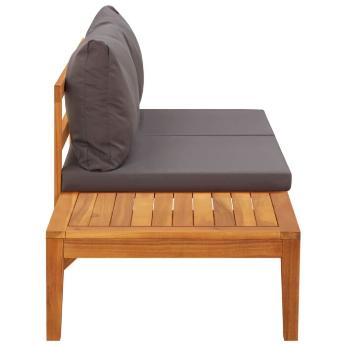 Banc de jardin avec table avec coussins gris foncé Teck solide – Image 2