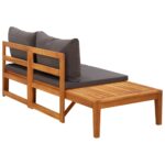 Banc de jardin avec table avec coussins gris foncé Teck solide – Image 3