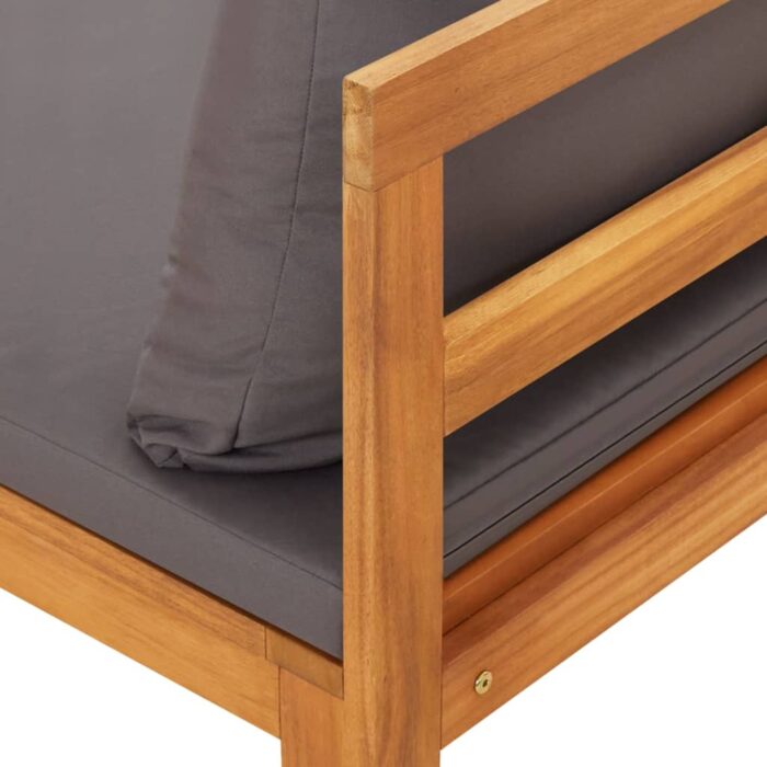Banc de jardin avec table avec coussins gris foncé Teck solide – Image 5