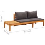 Banc de jardin avec table avec coussins gris foncé Teck solide – Image 7