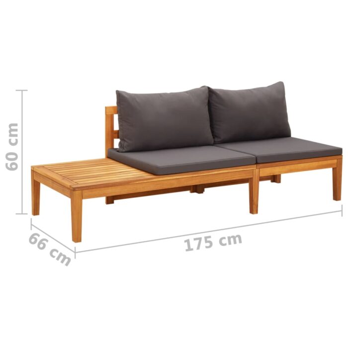 Banc de jardin avec table avec coussins gris foncé Teck solide – Image 7