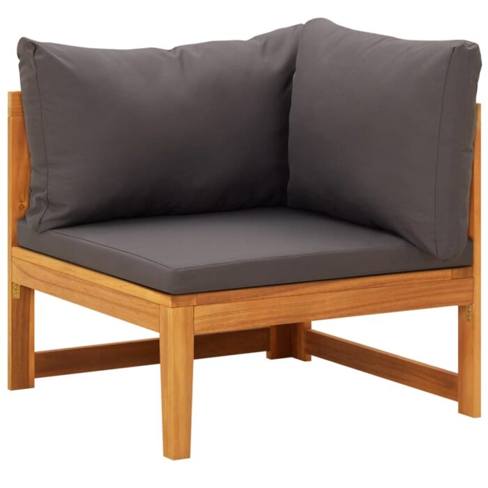Canapé d'angle avec coussins gris foncé Bois d'acacia solide – Image 1