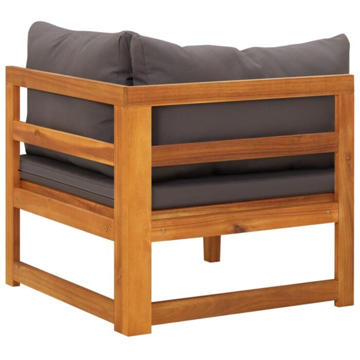Canapé d'angle avec coussins gris foncé Bois d'acacia solide – Image 3