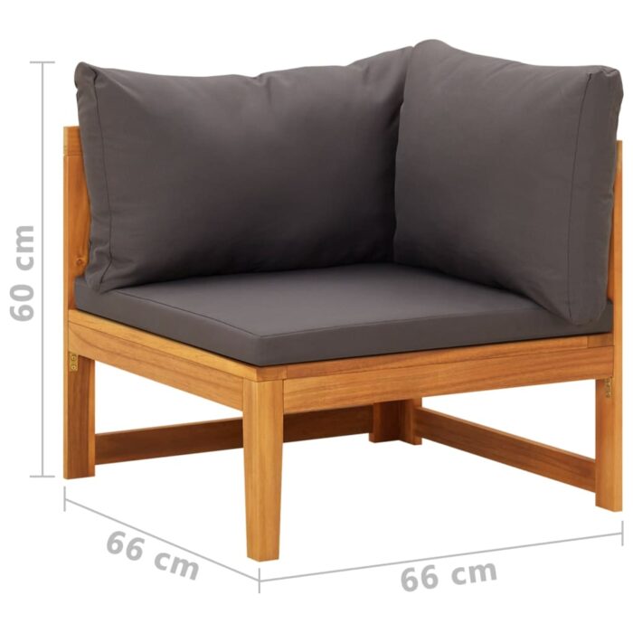 Canapé d'angle avec coussins gris foncé Bois d'acacia solide – Image 7