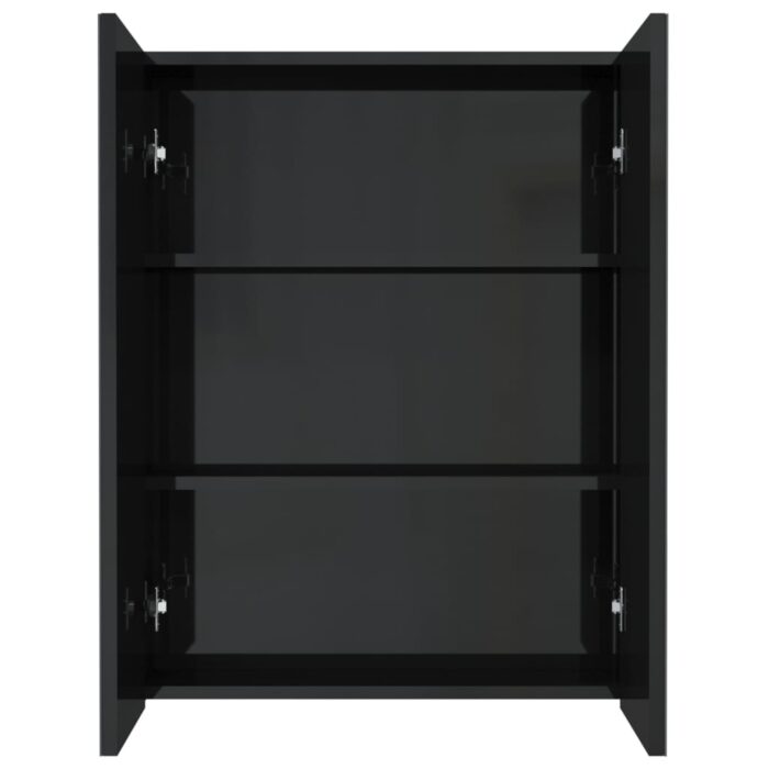 Armoire à miroir de salle de bain 60x15x75 cm MDF Noir brillant – Image 2
