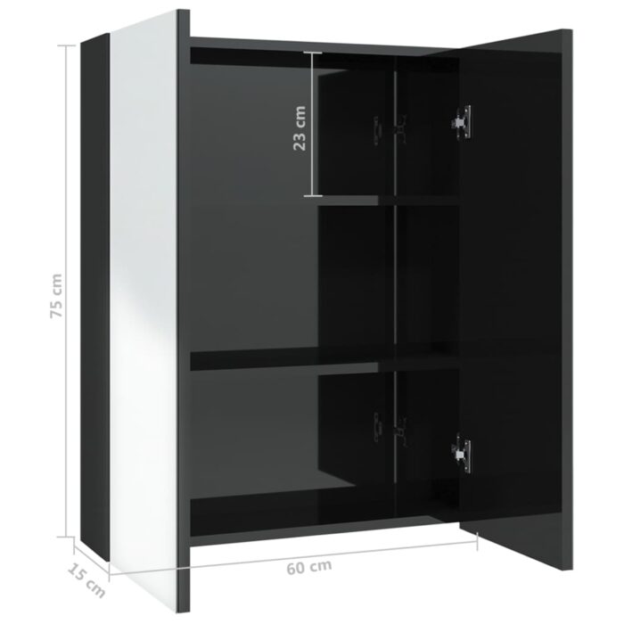 Armoire à miroir de salle de bain 60x15x75 cm MDF Noir brillant – Image 5
