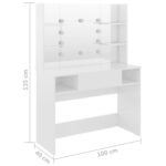 Table de maquillage avec éclairage LED MDF Blanc brillant – Image 4