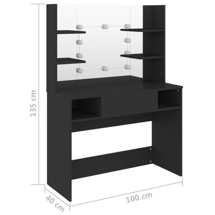 Table de maquillage avec éclairage LED 100x40x135 cm MDF Noir – Image 4