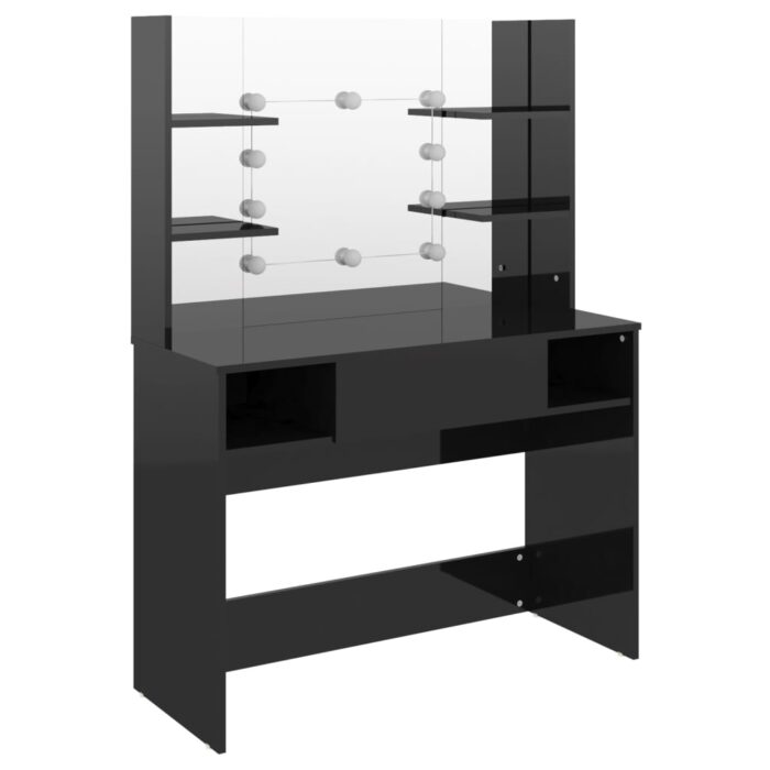 Table de maquillage avec éclairage LED MDF Noir brillant – Image 3