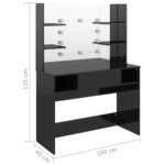 Table de maquillage avec éclairage LED MDF Noir brillant – Image 4