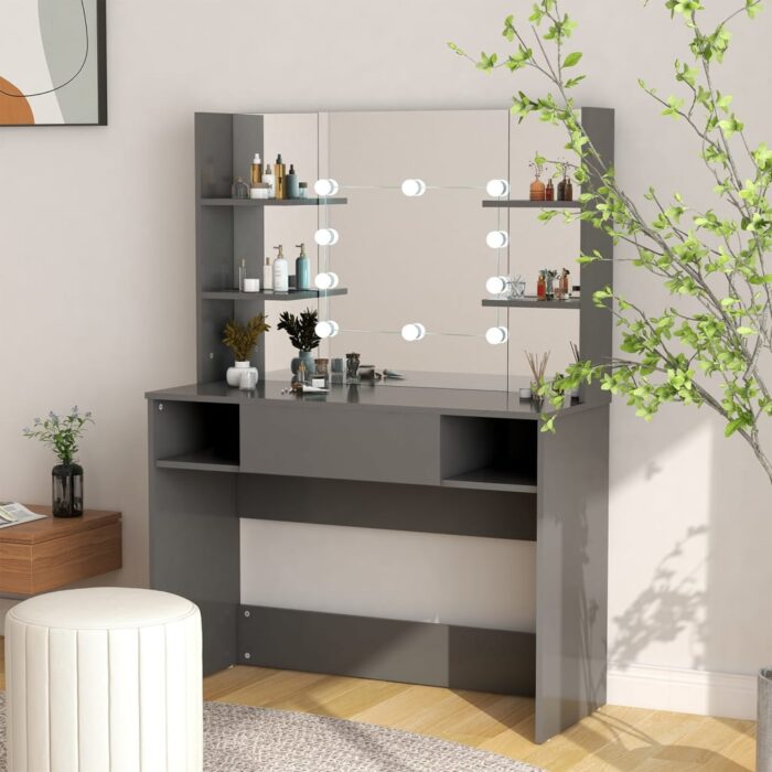 Table de maquillage avec éclairage LED 100x40x135 cm MDF Gris – Image 1