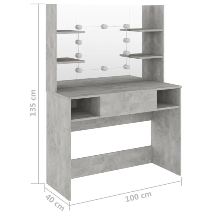 Table de maquillage éclairage LED 100x40x135 cm MDF Gris béton – Image 4