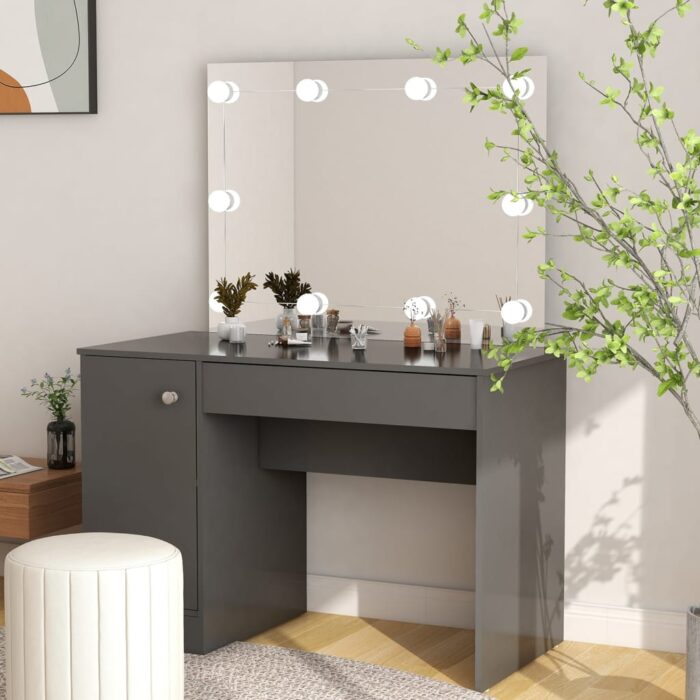 Table de maquillage avec éclairage LED 110x55x145 cm MDF Gris – Image 1
