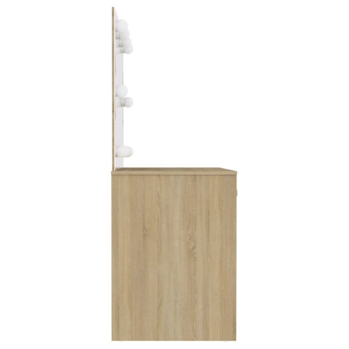 Table de maquillage avec éclairage LED 110x55x145 cm MDF Chêne – Image 2