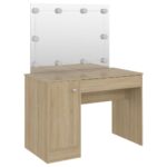 Table de maquillage avec éclairage LED 110x55x145 cm MDF Chêne – Image 3