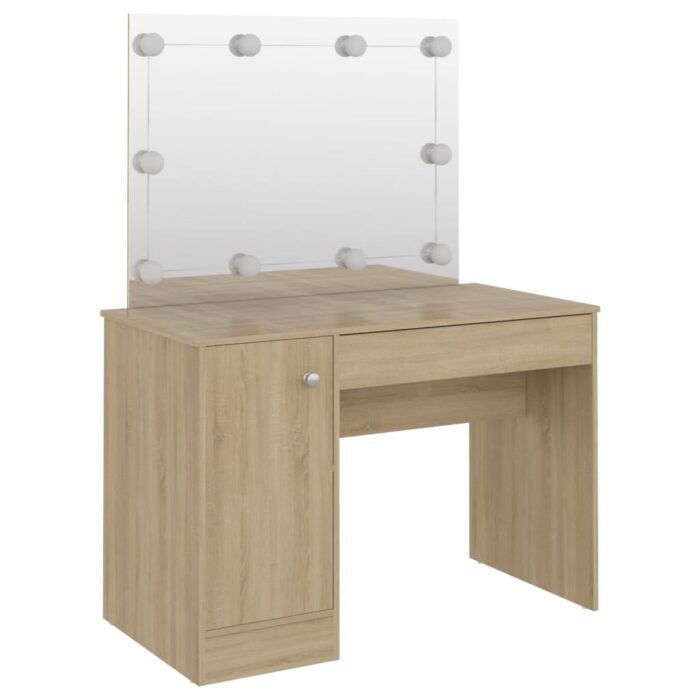 Table de maquillage avec éclairage LED 110x55x145 cm MDF Chêne – Image 3