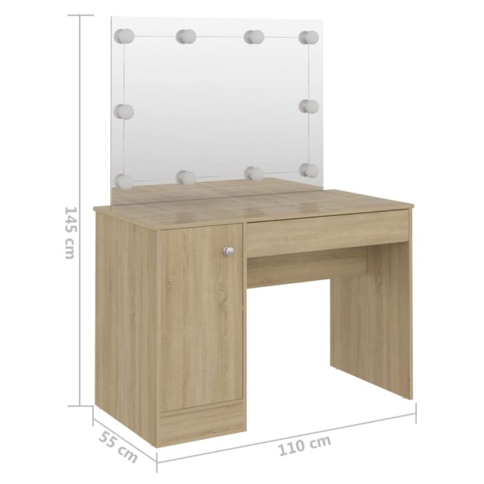 Table de maquillage avec éclairage LED 110x55x145 cm MDF Chêne – Image 4