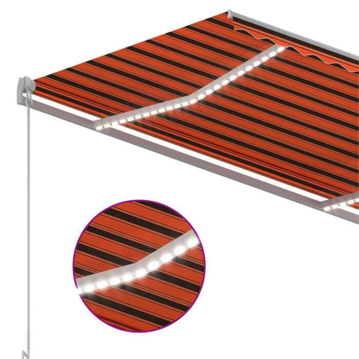 Auvent manuel rétractable avec LED 300x250 cm Orange et marron – Image 3