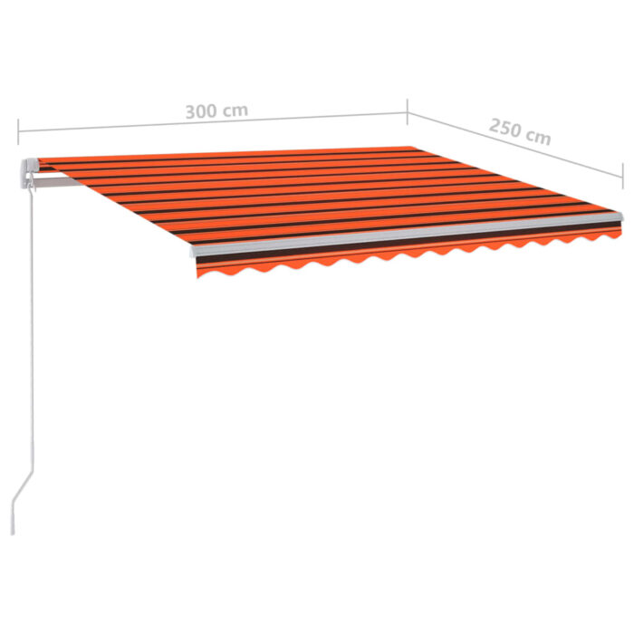 Auvent manuel rétractable avec LED 300x250 cm Orange et marron – Image 5
