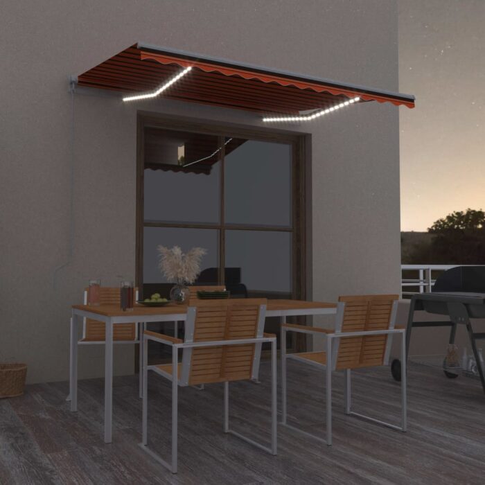 VXL8720286391891_m_en_hd_1.jpg Auvent manuel rétractable avec LED 300x250 cm Orange et marron – Image 1