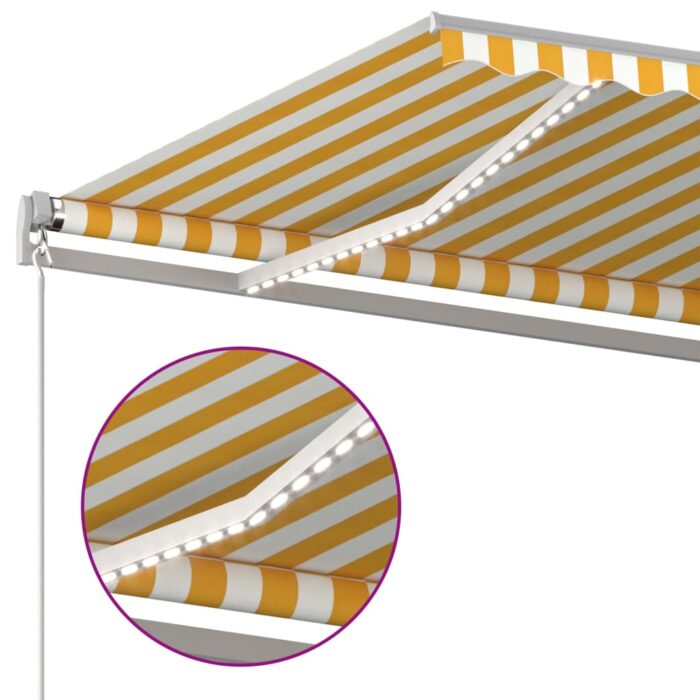 Auvent manuel rétractable avec LED 450x300 cm Jaune et blanc – Image 3