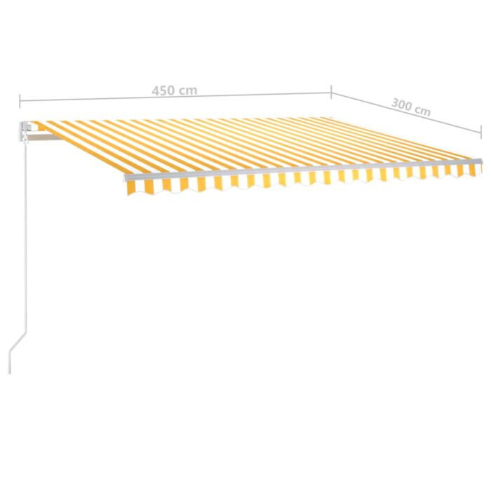 Auvent manuel rétractable avec LED 450x300 cm Jaune et blanc – Image 5