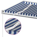 Auvent manuel rétractable avec LED 400x350 cm Bleu et blanc – Image 3