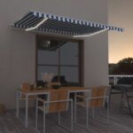 Auvent manuel rétractable avec LED 400x350 cm Bleu et blanc