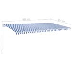 Auvent manuel rétractable avec LED 600x350 cm Bleu et blanc – Image 4