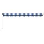 Auvent manuel rétractable avec LED 500x350 cm Bleu et blanc – Image 2