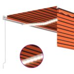 Auvent manuel rétractable et store et LED 4,5x3 m Orange/marron – Image 3
